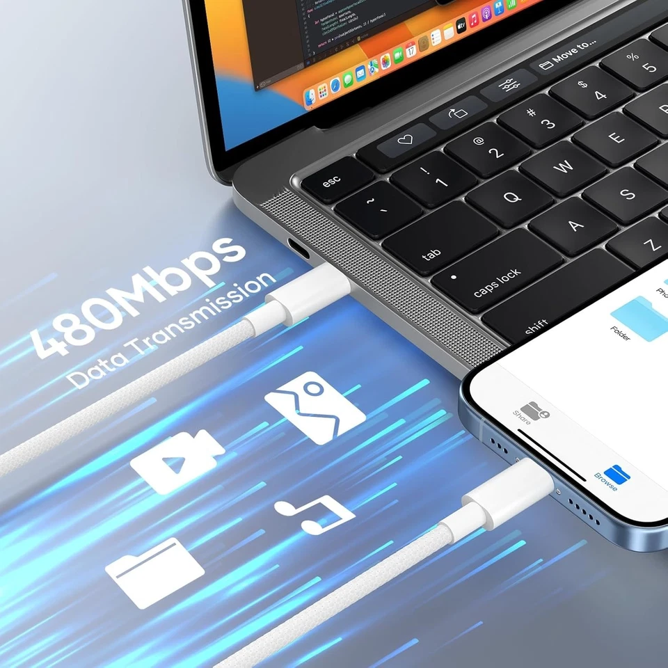 2x USB Typ-C 1m für iPhone 14 13 12 11 Pro Max Nylon Kordel Ladekabel Daten Set - Bild 3 von 4