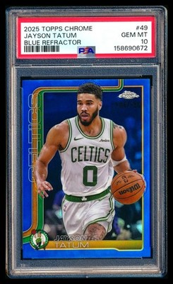 2025-26 TOPPS CHROME #49 JAYSON TATUM TRUE BLUE REFRACTOR #134/150 PSA 10 GEM!