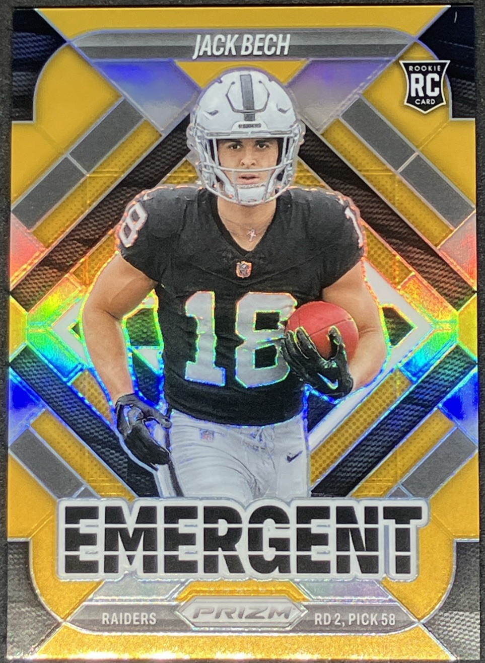 Jack Bech 2025 Panini Prizm RC Emergent Rookie #11 Raiders True Gold Prizm /10
