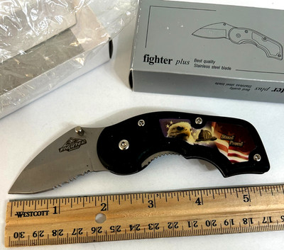 Fighter Plus 5.5'' Folding Pocket Knife With Eagle & Fireman Hat On Handle / NEW!