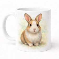 Brew Crew Gifts Bunny Rabbit Ceramic Mug, White, 11oz, Watercolour Illustration,