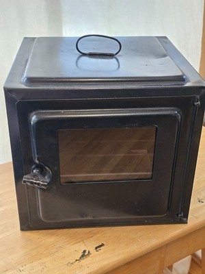 Vintage metal food/pie warmer / camp oven w/both racks intact glass & door latch