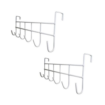 TSY TOOL 2 Pack Over The Door Hook, Hanger with 6-Hooks Organizer Rack, White