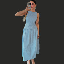 NWT ZARA Gingham Midi Dress Blue/white 3067/379 Sizes M, XL