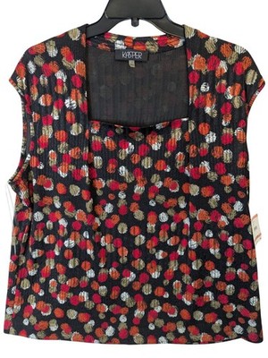 Kasper Womens Plus 3X 2Pc Sleeveless Shell Top Black Red Dot Stretch Career