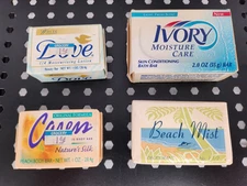 4 Piece Lot - Vintage Travel Soaps - Ivory - Caress - Dove - Beach Mist -See All