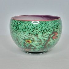 Vintage Antonio Garcia Hand Blown Art Glass Bowl Green Red Purple Signed