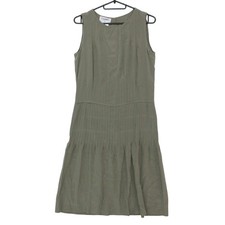 Chanel Coco Mark Dress 100% Silk Sleeveless Knee Length Khaki Green