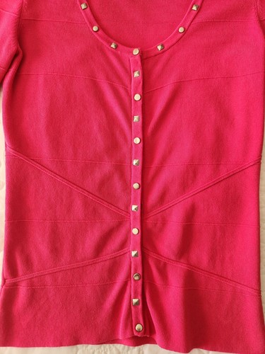 CACHE Ladies S Snap Front Cardigan Hot Pink With Silver Studs - Picture 4 of 8
