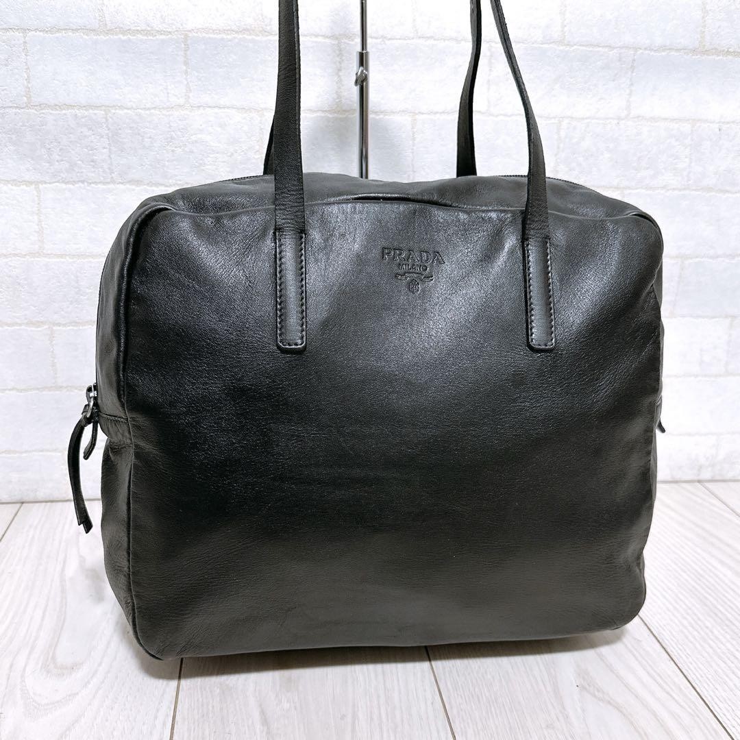 Prada Leather Top Handle Bag with Embossed Logo Luxury Designer Handbag