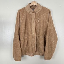 PINK Victoria's Secret Women's M Jacket Tan Sherpa Fleece Snap Mock Neck y2k