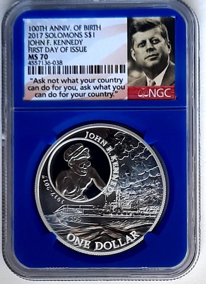 2017 Solomon Island John F. Kennedy Silver Dollar NGC MS 70-First day of Issue - Image 3 of 4
