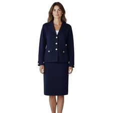 St John Pique Knit Blazer Jacket Womens 12 Navy Blue Notch Lapel Luxury NWT