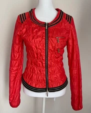 Elisabetta Franchi Celyn B Red Puffer Jacket w/ Black Silver Zipper Accents, S