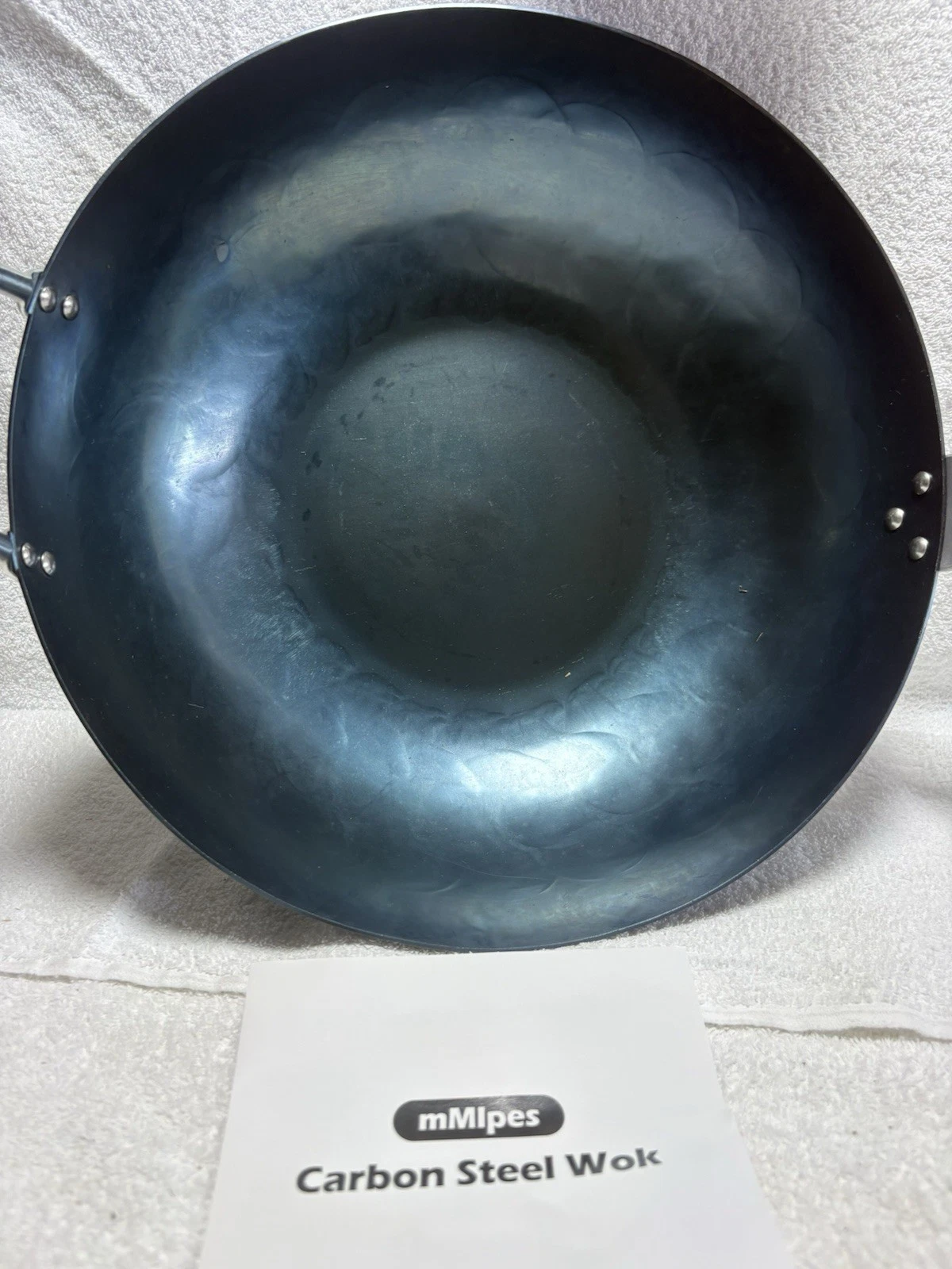 13.5" Pre-Seasoned Carbon Steel Wok Pan Helper Handle Round Bottom Nonstick BLUE