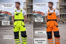 Hi-Vis Bib & Brace Work Trousers Yellow | Reflective Safety Overalls | S–3XL