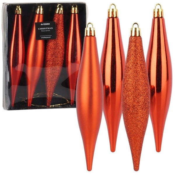 Weihnachtskugeln Christbaumschmuck Tannenbaumkugeln Eiszapfen Rot 15 Cm 4 Stk-image