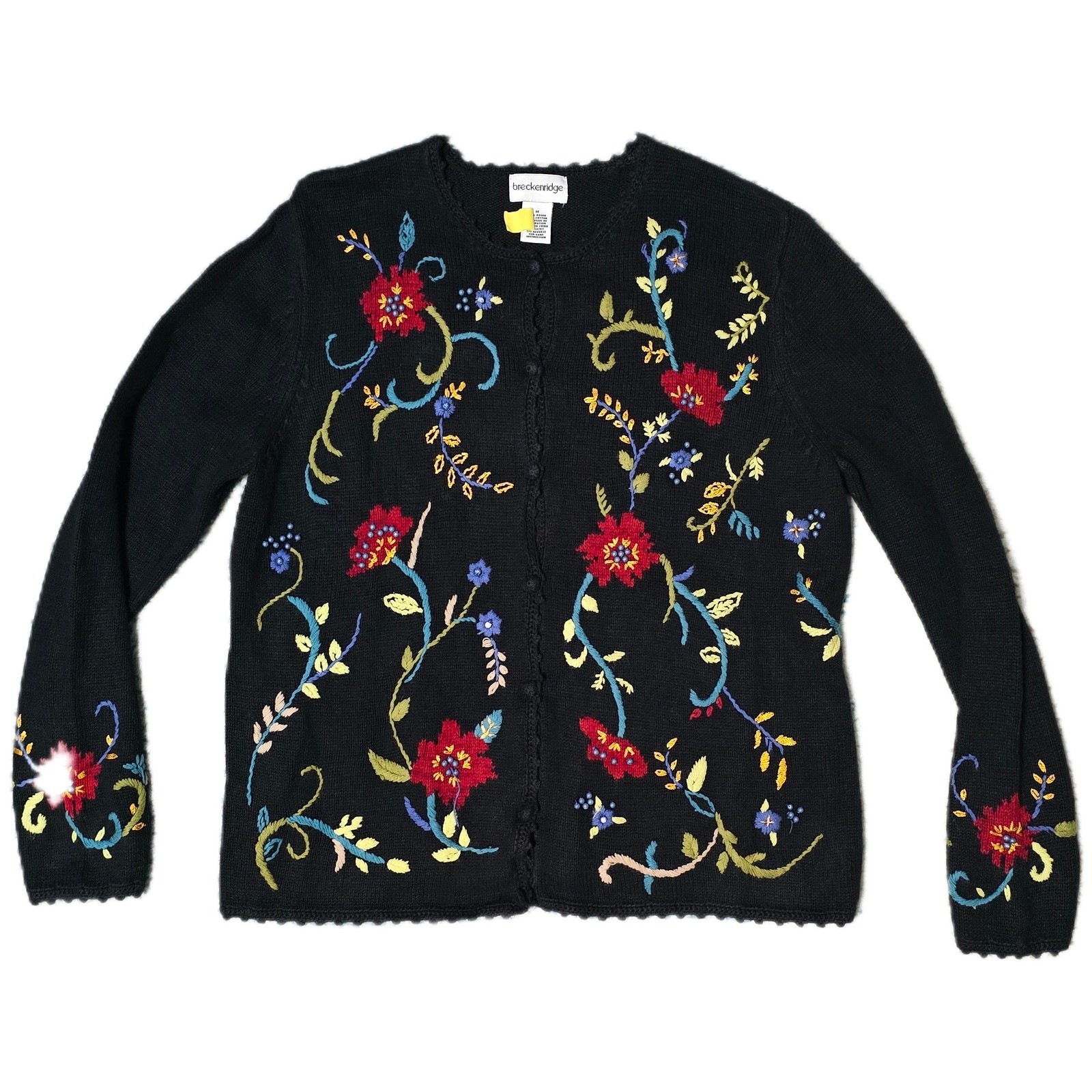 Breckenridge Black Embroidered Floral Cardigan Sweater Women's M(Y)