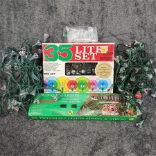 Vtg Christmas Mini Lights 4 Strings Multi-Color Clear Tulip Reflectors etc READ