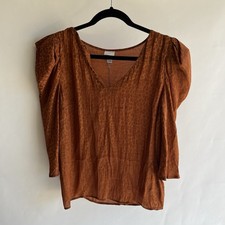 A New Day Blouse Puff Sleeves Burnt Orange Fall Maple New NWT Sz Med