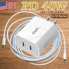 40W USB Type C Fast Charger PD Power Adapter Cable For iPhone 14/13/12/11/8/6/XS