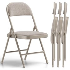 4 Pack Folding Chairs, Fabric Padded Folding Dining Chairs with Cushion Seat ...
