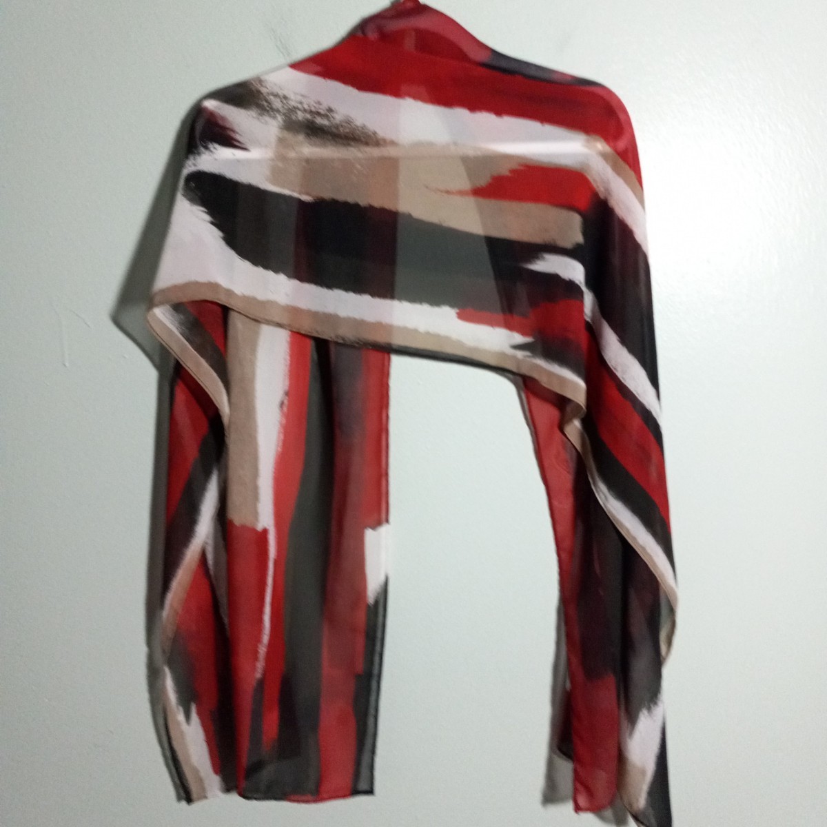 Scarf Lot of 2, Chico's & KRC Sheer Silky Satin Modern Art Red Black 35" spot* View 6