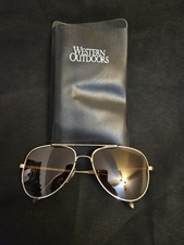 Vintage Western Outdoors Aviator Sunglasses Gold Frame Brown Lenses w/ Case