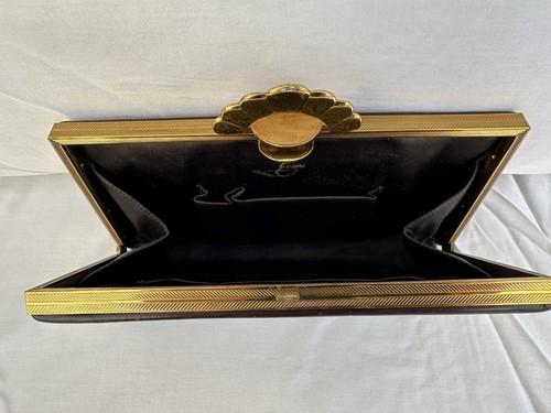 Vintage 20s - 40s Evans Elegance Art Deco Clutch Bag Wallet Black Brass Gold - Picture 5 of 7
