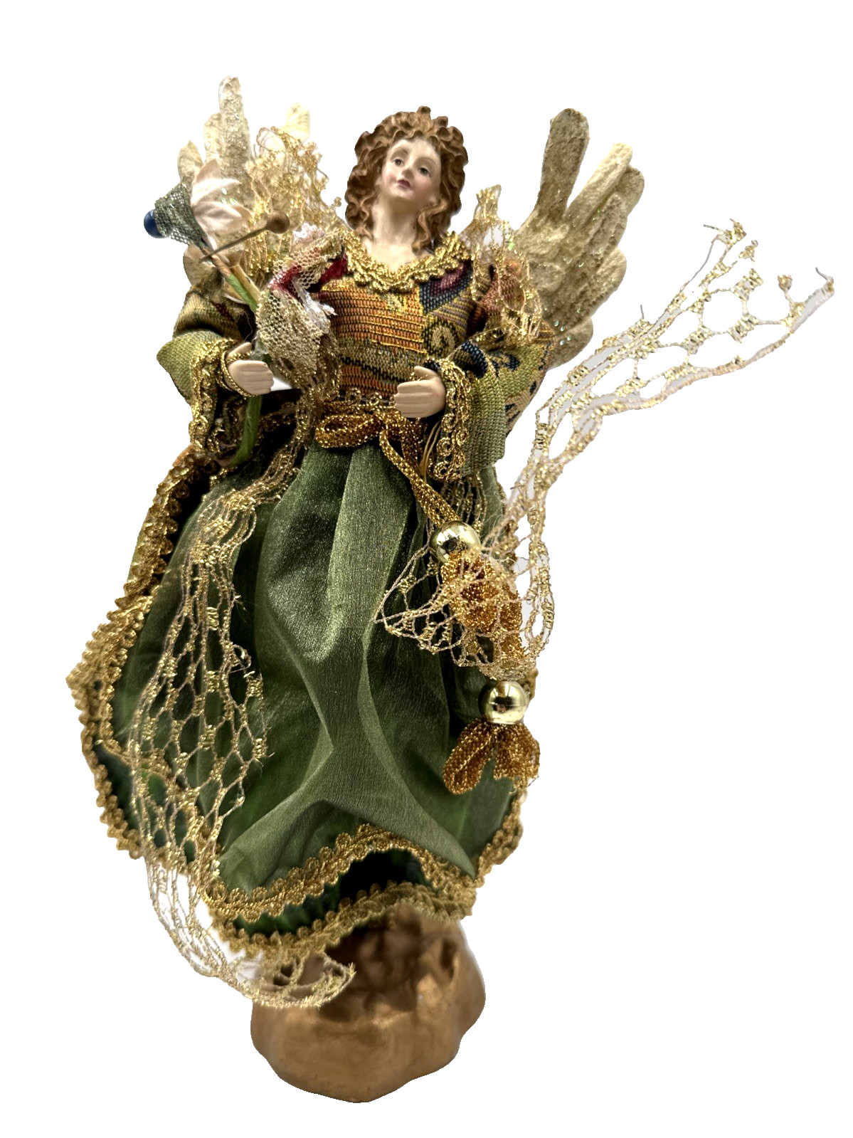 Old World Collectible N1 12" Dancing Angel Figurine Green Gold Vintage Christmas