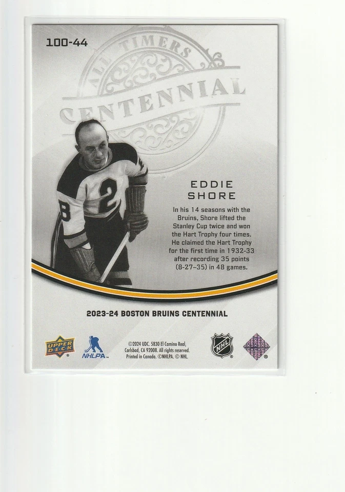 2023-24 Upper Deck Boston Bruins Centennial All Timers Eddie Shore SP - Image 2 of 2