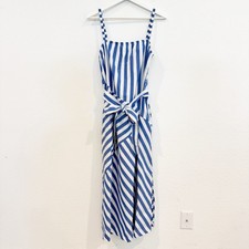 Gap Sleeveless Belted Patchwork Midi Dress Pockets Cabana Stripe Nautical Small