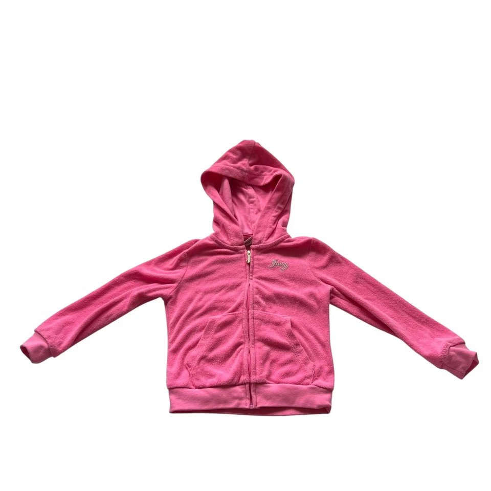 Juicy Couture Kapuzensweatshirt 3T Kinder Kleinkind Reißverschluss rosa Frottee geblendet