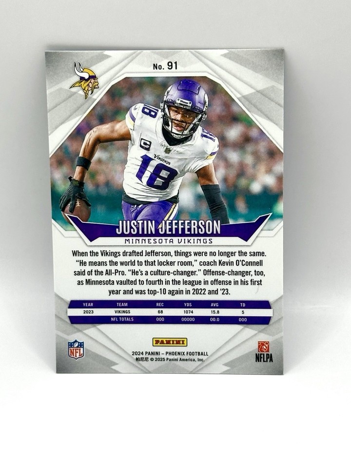 2024 Panini Phoenix Football 91 Justin Jefferson Purple Color Match eBay