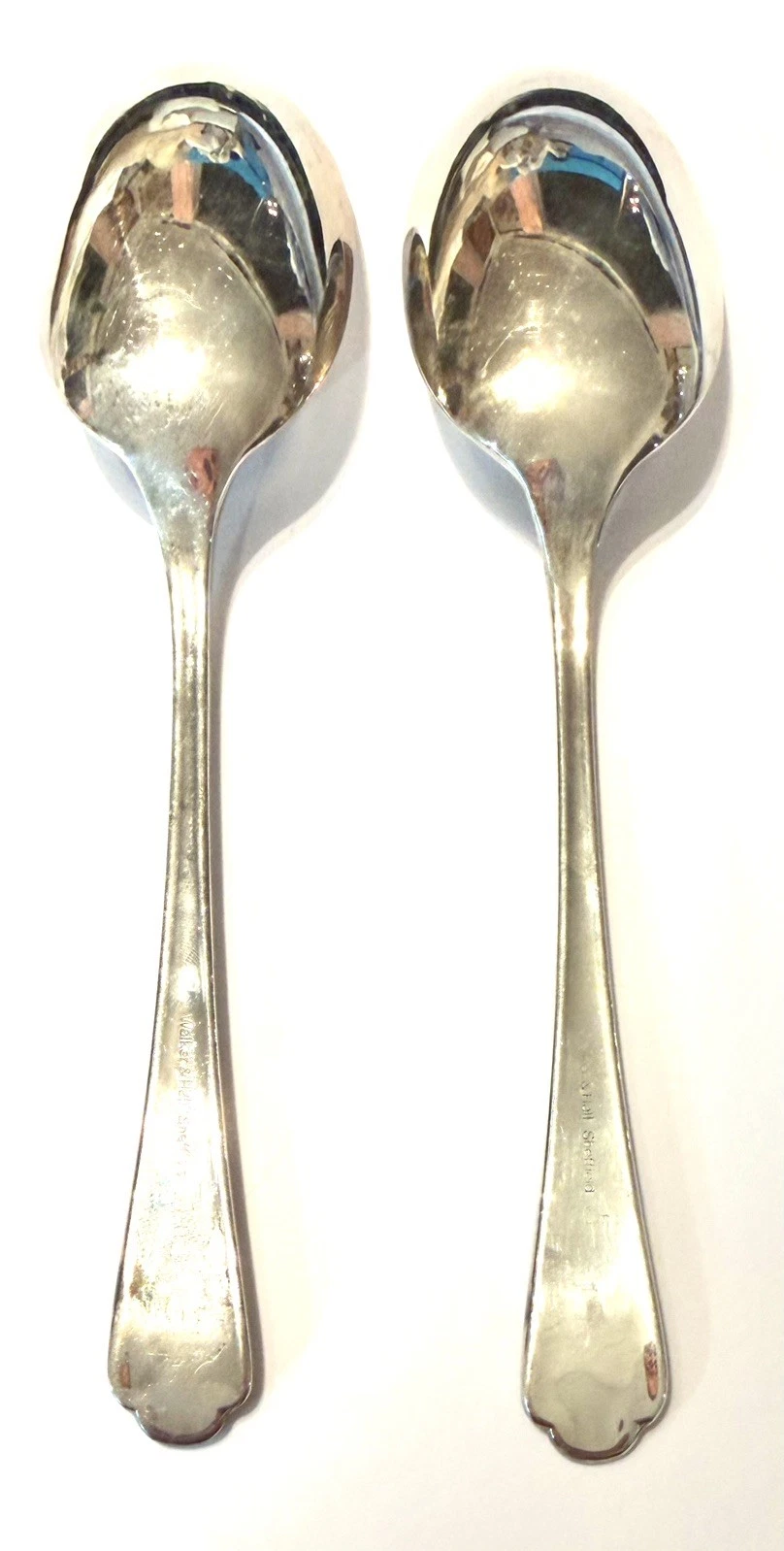 A Pair of Silver Walker and Hall Serving/ Table Spoons #122