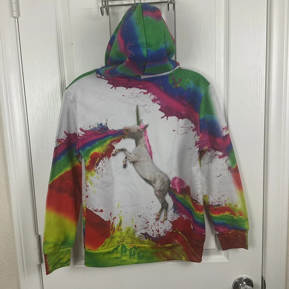 女孩独角兽彩虹全艺术叠印连帽衫尺寸 XL — 第 3/4 张图片