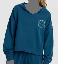 60 Champion Women Blue Campus French Terry Split Neck Hoodie Sweater Size L