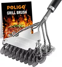 POLIGO BBQ Grill Brush and Scraper - Ideal Cleaning Brush Kit for all Grates