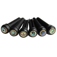 Acoustic Guitar Ebony Bridge Pins with Abalone Dot Brass Circle Skirt Set of 6