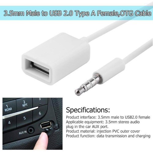 3.5mm Male Audio AUX Jack to USB 2.0 Type A Female OTG Converter Adapter Cable - Photo 9 sur 14