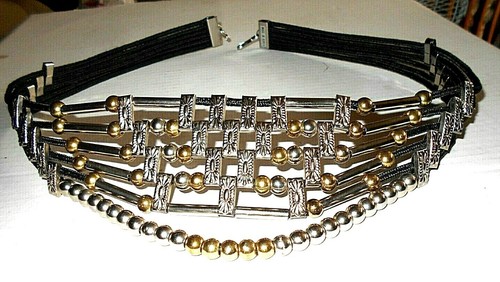 Women's Vintage Collectible Sexy Fancy Beaded Gold Silver Black Metal Belt Sz M - Picture 5 of 6