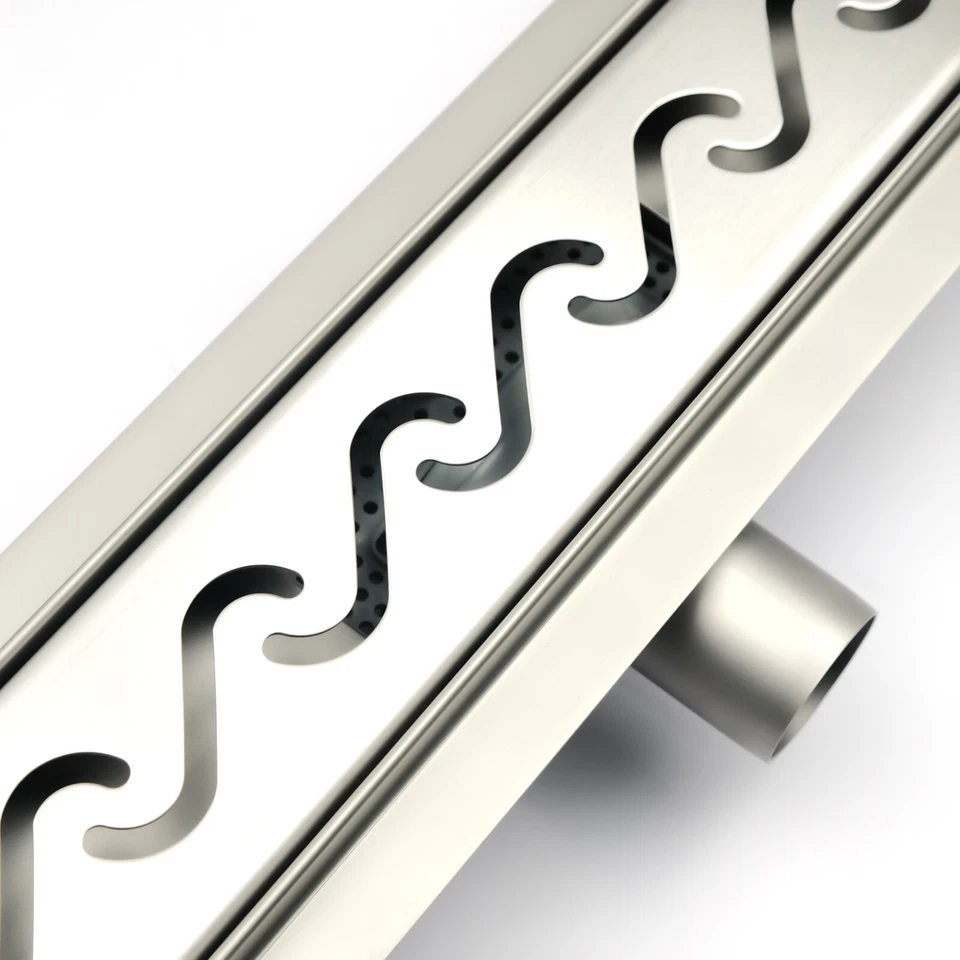 CANALINA CANALETTA DOCCIA ACCIAIO INOX SCARICO PAVIMENTO GRIGLIA ONDA 60-100CM - Immagine 3 di 4