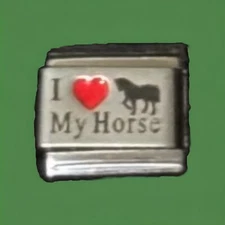 I Red Heart Love My Horse Laser Italian Charm Link 9MM K3456