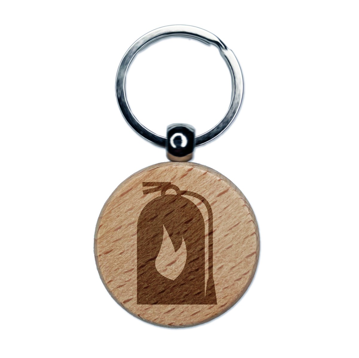 Fire Extinguisher Fireman Firefighter Engraved Wood Round Keychain Tag Charm