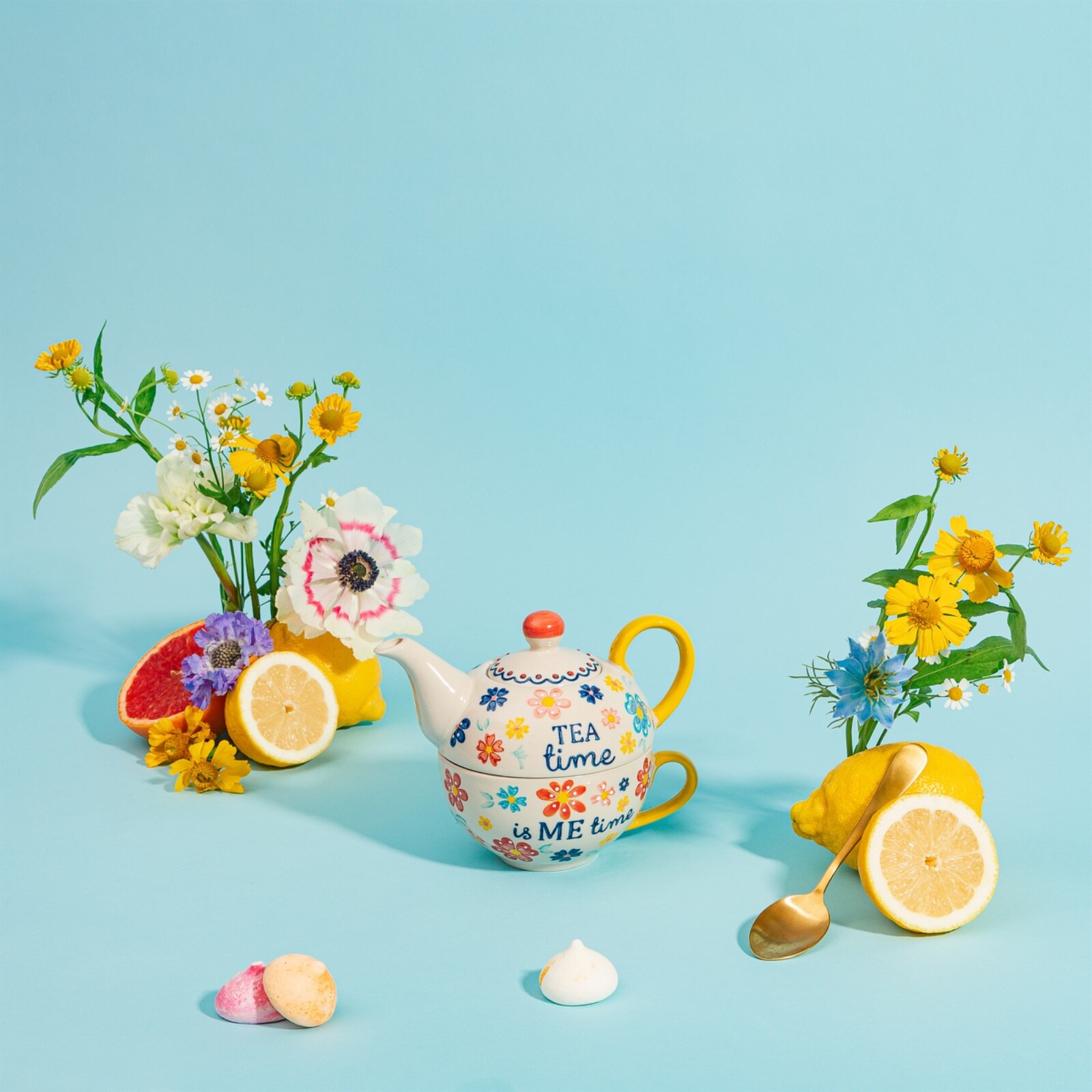 Folk Floral Tea For One Tea Time is Me Time Teapot Gift Boxed Sass & Belle