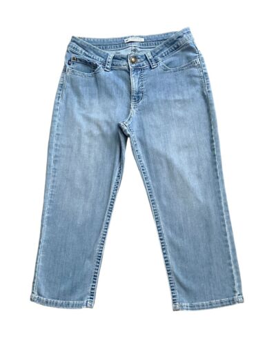 Lee Slender Secret Damengröße 10 bestickt Cropped Capri Denim blau Jeans