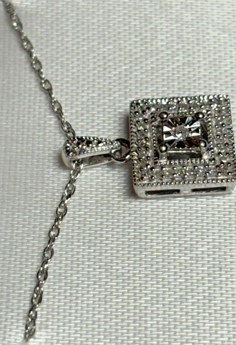 Kohls 1/8 cttw Diamond Square Pendant Necklace 18" Sterling Silver Chain NWT NEW - Picture 3 of 12