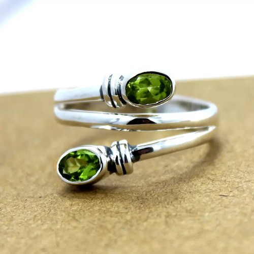 Peridot Gemstone Ring 925 Sterling Silver Handmade Jewelry Gifts All Size C469 - Picture 5 of 12