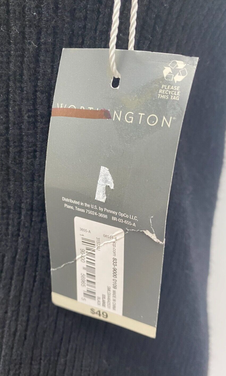 Worthington Black Asymmetrical One Shoulder Neck Pullover Sweater