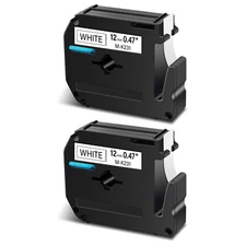2PK 12mm For Brother P-touch PT-45M Label MK231 M231 Black on White Tape